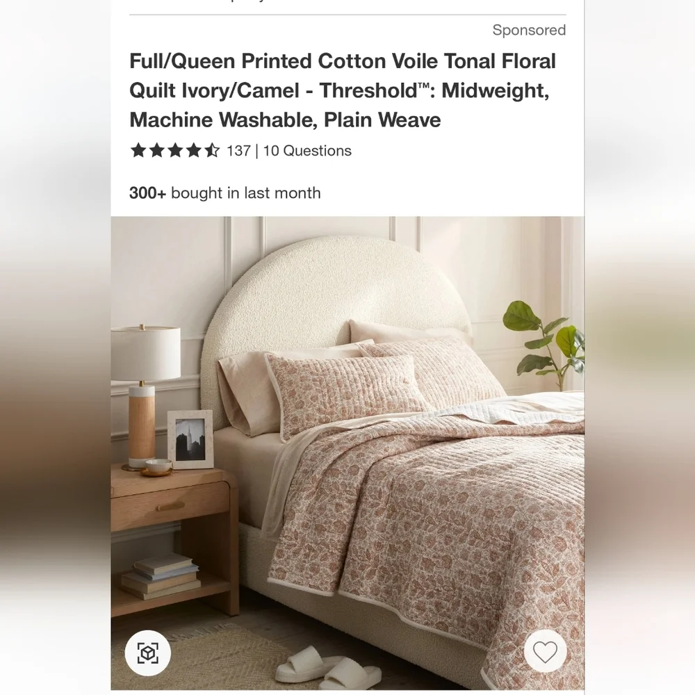 Threshold Cotton Floral Paisley Cream & Brown Quilt Size Full/Queen